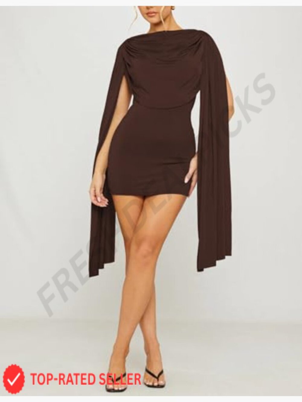 Sexy Bodycon Mini Dress Cowl Neck Cape Sleeve Elegant Club Party Cocktail - Picture 5 of 7